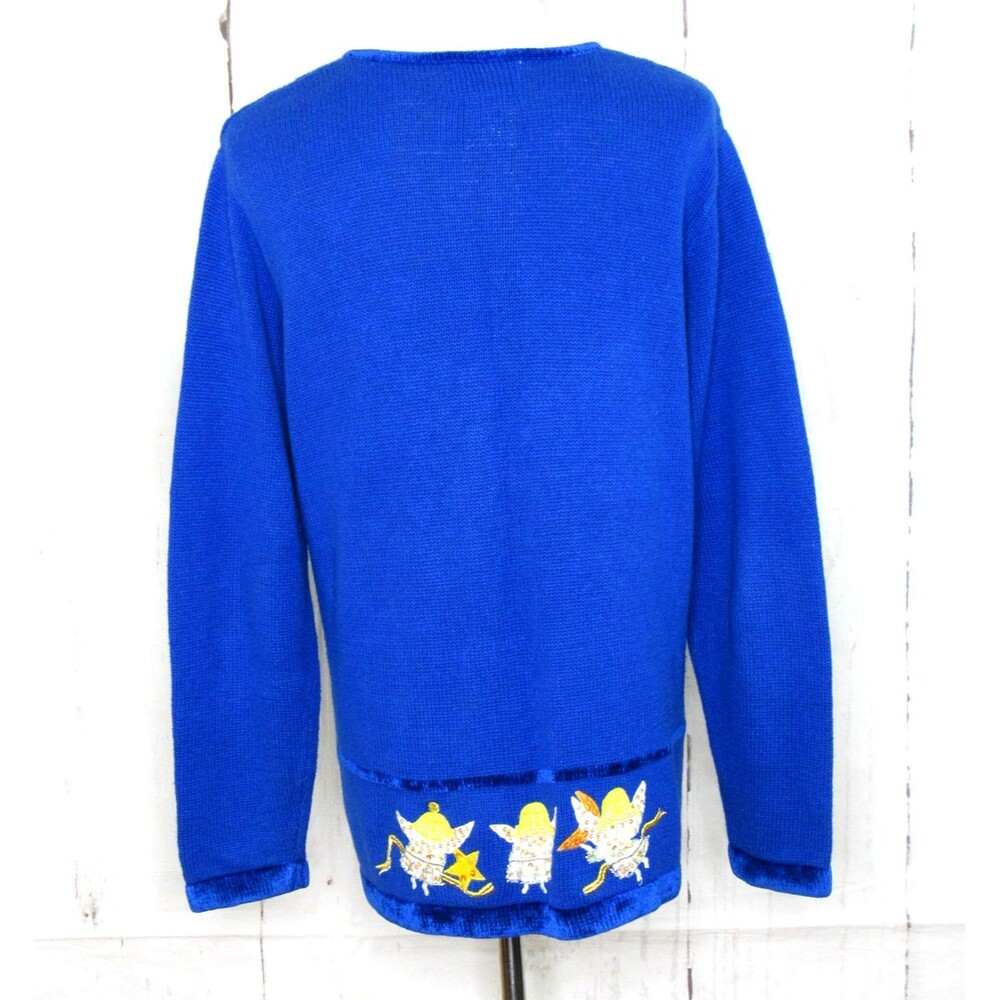 Quacker Factory Blue Angel Christmas Cardigan Sweater Women's Large Embellished - Picture 6 of 7